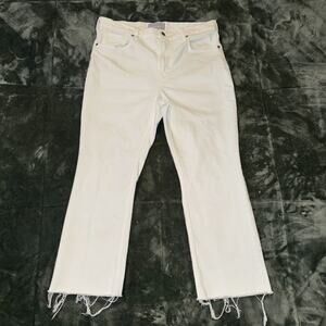 Everlane The Kick Crop Jeans Womens 31 White Denim Cotton High Rise Frayed Hem